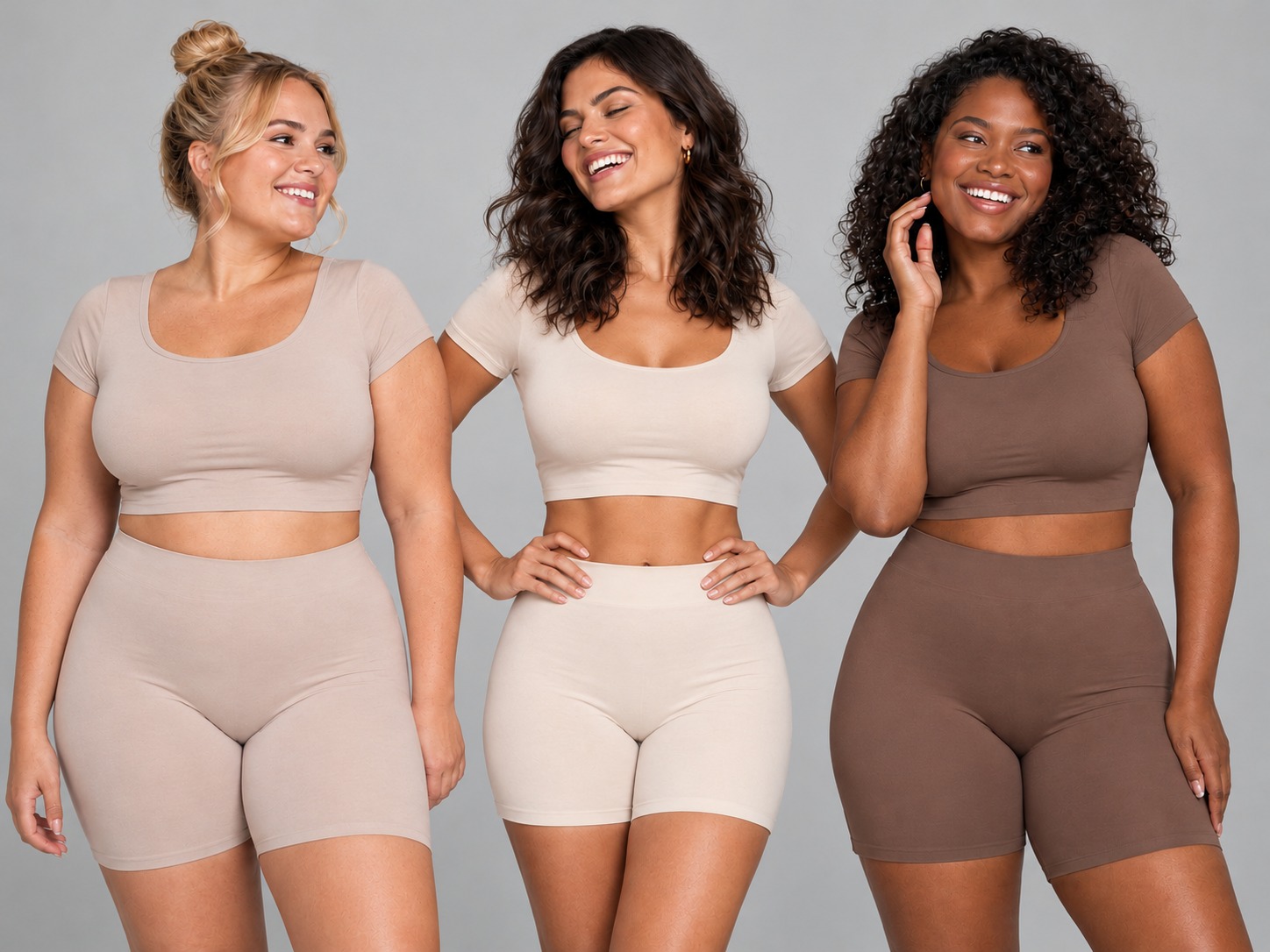Trois femmes portant le shorty Sinaé